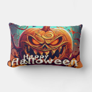 Sinister Jack-o-Lantern Bats Halloween Art Lumbar Cushion