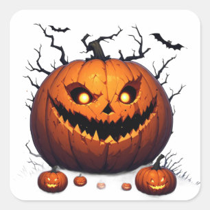Sinister Jack O Lantern Pumpkin Halloween Night 🎃 Square Sticker