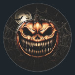 Sinister Jack-O-Lantern Pumpkin Halloween Party Classic Round Sticker<br><div class="desc">customise with any text.</div>