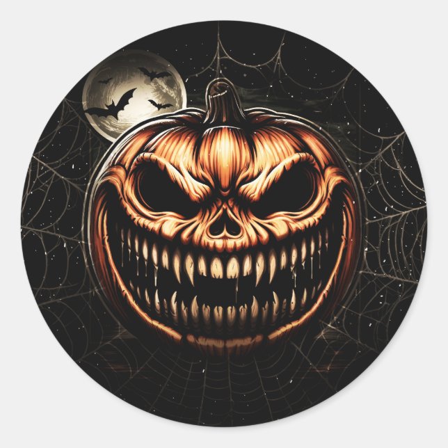 Sinister Jack-O-Lantern Pumpkin Halloween Party Classic Round Sticker (Front)