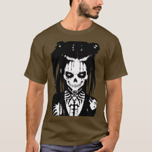Sinister looking girl in  and white art T-Shirt