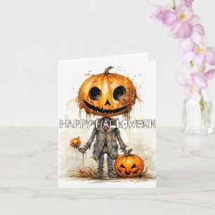 Sinister Pumpkin Scarecrow Happy Halloween Card