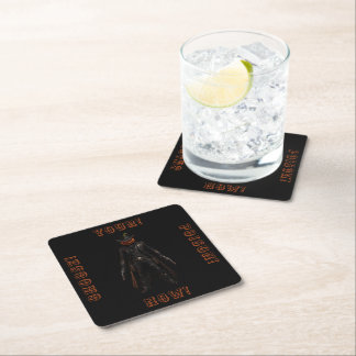 Sinister Pumpkin Sheriff Cowboy Jack-o'-Lantern Gr Square Paper Coaster