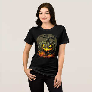 Sinister Pumpkin Trio Halloween Artwork Tri-Blend Shirt