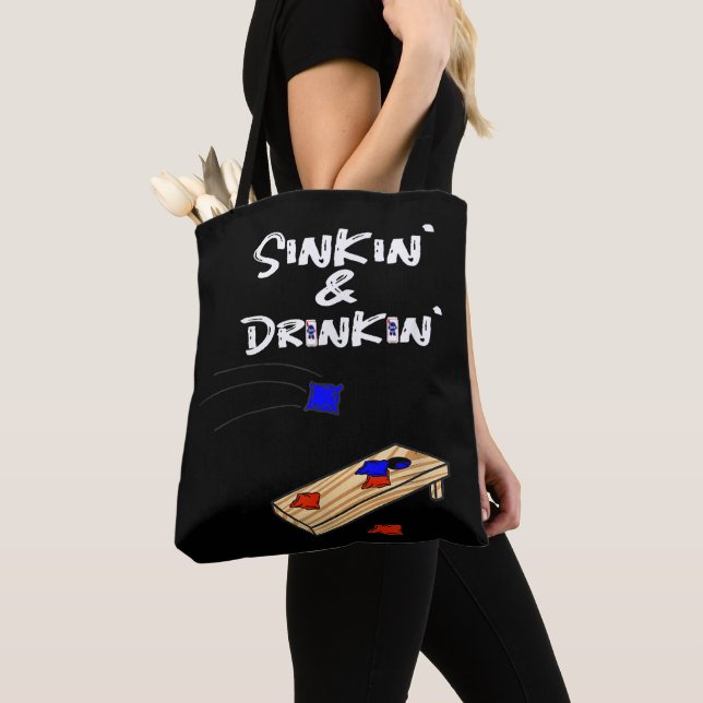 Sinkin Drinkin Cornhole  Tote Bag (Close Up)