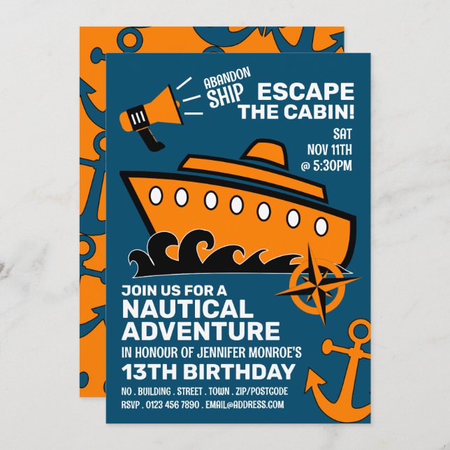 Sinking Ship Theme Escape Room, Birthday Party Invitation (Front/Back)