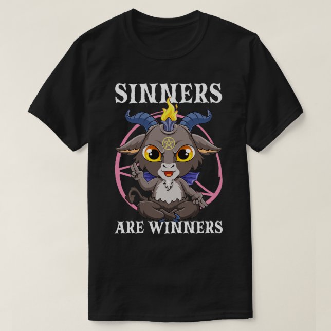 Sinners Are Winners Satanic Baphomet Satan Goat Pe T-Shirt (Design Front)