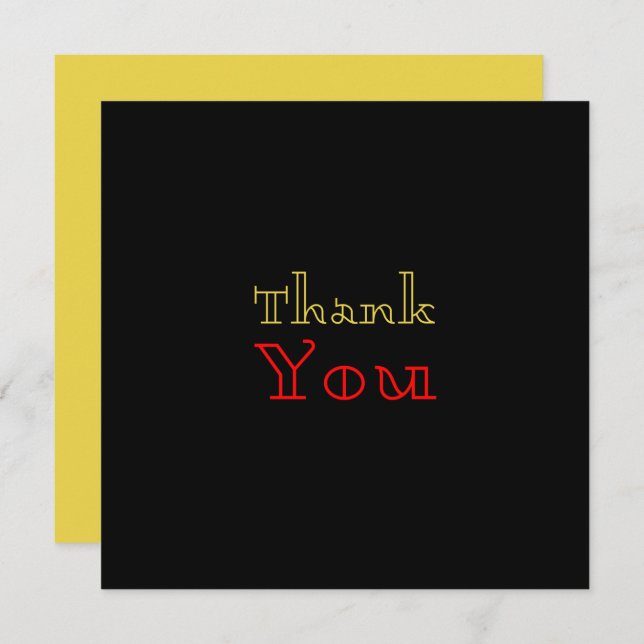 Sinple Black Gold Elegant Gold Red Text Thank You Card (Front/Back)