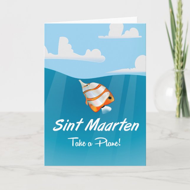 Sint Maarten holiday travel poster cartoon. Card (Front)