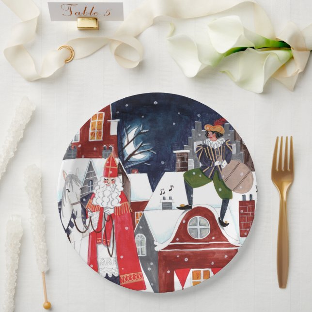 Sinterklaas and Piet on the roofs of Amsterdam  Cl Paper Plate (Wedding)