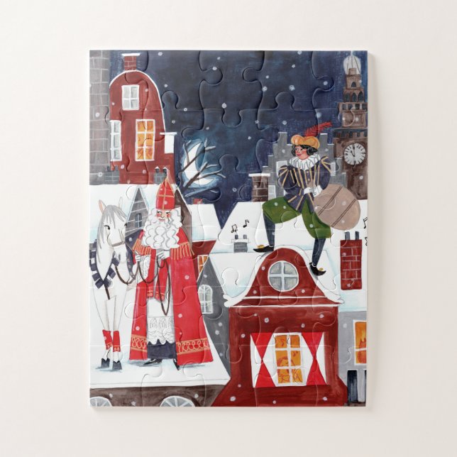 Sinterklaas and Piet on the roofs of Amsterdam Jigsaw Puzzle (Vertical)