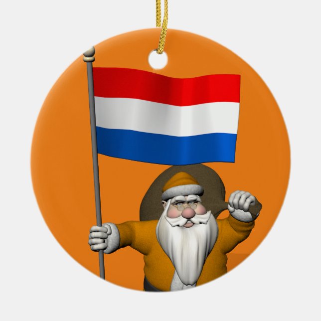 Sinterklaas With Ensign Of The Netherlands Ceramic Tree Decoration (Front)