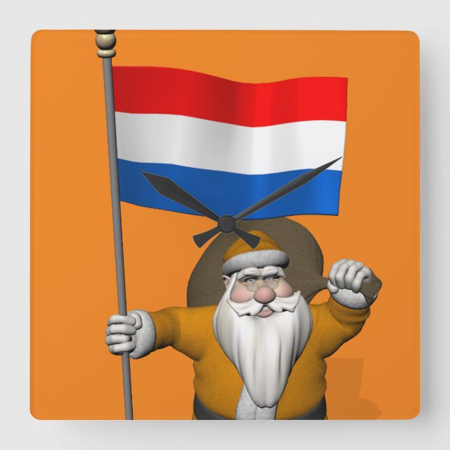 Sinterklaas With Ensign Of The Netherlands Square Wall Clock (Front)