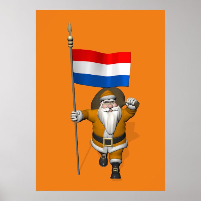 Sinterklaas With Flag Of The Netherlands Poster (Front)