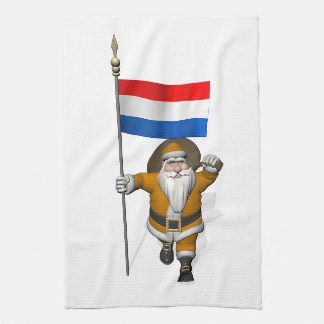 Sinterklaas With Flag Of The Netherlands Tea Towel (Vertical)