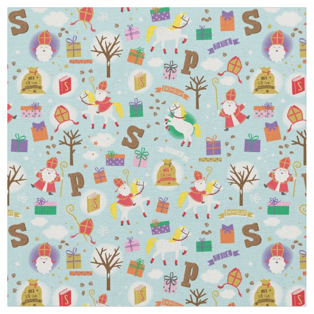 Sinterklaas with white Horse Fabric (Close Up)