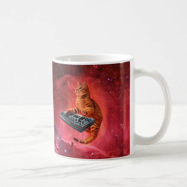 Sinthesizer cat in red space coffee mug (Right)