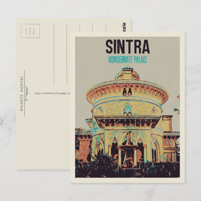 Sintra Monserrate palace illustration Portugal Postcard (Front/Back)
