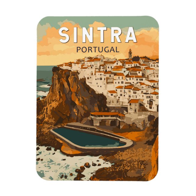 Sintra Portugal Illustration Travel Art Vintage Magnet (Vertical)