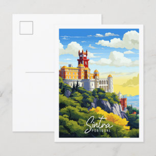 Sintra Portugal vintage travel illustration Postcard