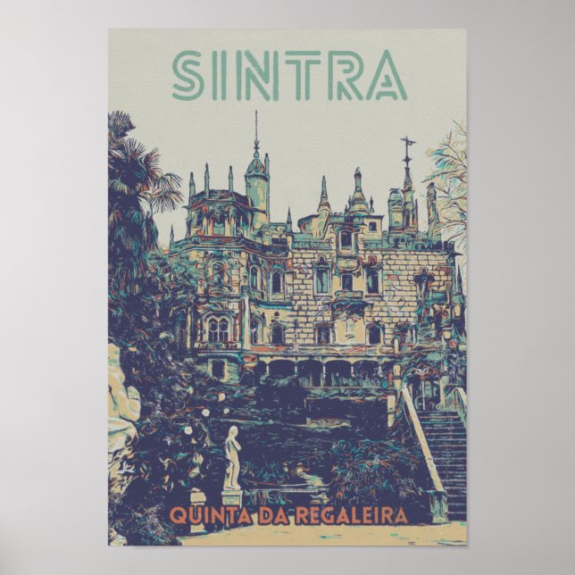 Sintra Regaleira Palace illustration Portugal Poster (Front)