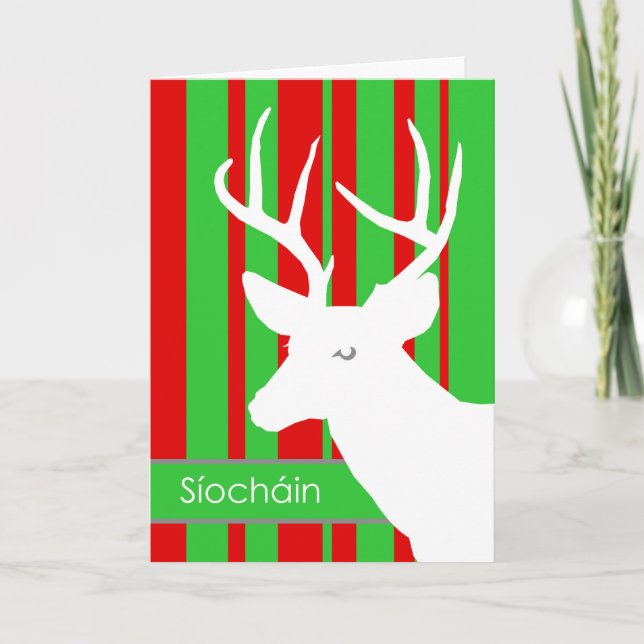 Siochain, Christmas Peace in Irish, White Deer Holiday Card (Front)