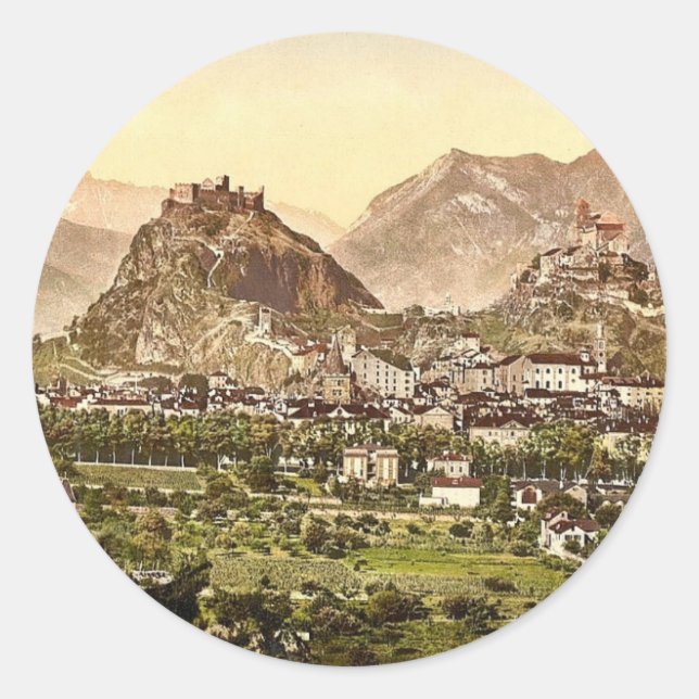 Sion, general view, Valais, Switzerland classic Ph Round Sticker (Front)