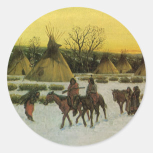 Sioux Camp at Wounded Knee by John Hauser Classic Round Sticker