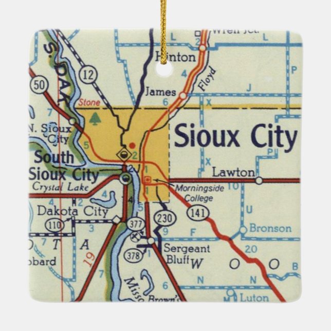 Sioux City Iowa Vintage Map Ceramic Ornament (Back)