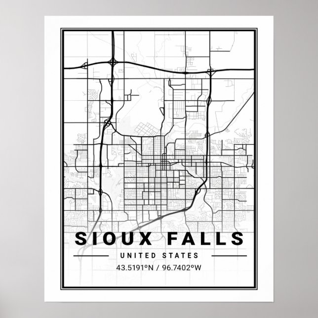 Sioux Falls South Dakota USA Travel City Map Poster (Front)