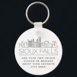 Sioux Falls Stylised Skyline | Custom Slogan Key Ring<br><div class="desc">A unique key chain representing the beautiful city of Sioux Falls,  South Dakota.  
This keychain features a stylised illustration of the city's unique skyline with its name underneath.
Underneath the city name is a spot for your unique slogan or statement about your favourite city.</div>