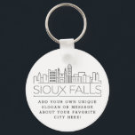 Sioux Falls Stylised Skyline | Custom Slogan Key Ring<br><div class="desc">A unique key chain representing the beautiful city of Sioux Falls,  South Dakota.  
This keychain features a stylised illustration of the city's unique skyline with its name underneath.
Underneath the city name is a spot for your unique slogan or statement about your favourite city.</div>