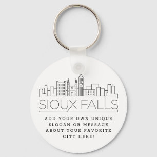 Sioux Falls Stylized Skyline   Custom Slogan Key Ring