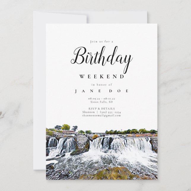 Sioux Falls Waterfall Birthday Weekend Invitation (Front)