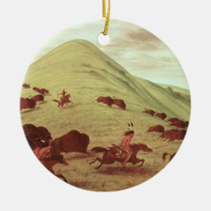 Sioux Indians hunting buffalo, 1835 (oil on canvas Ceramic Tree Decoration