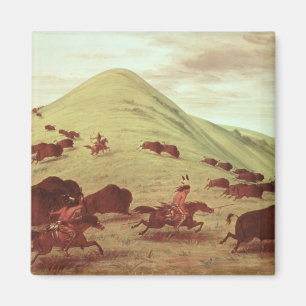 Sioux Indians hunting buffalo, 1835 (oil on canvas Magnet