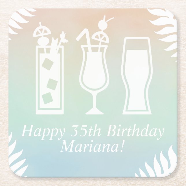 Sip and Dip Pool Party Birthday Party Square Paper Coaster (Front)