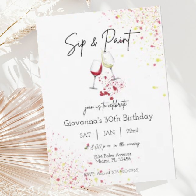 Sip and Paint Wine Painting Birthday Invitation (Creator Uploaded)