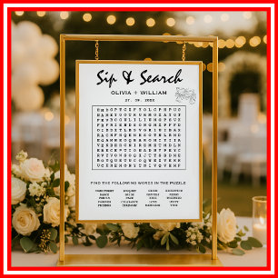Sip and Search Custom Word Wedding Search Puzzle Poster