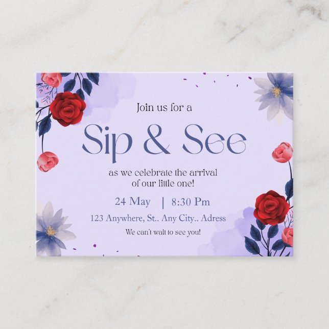 Sip and See Baby Invitation, Baby Introduction  Enclosure Card (Front)