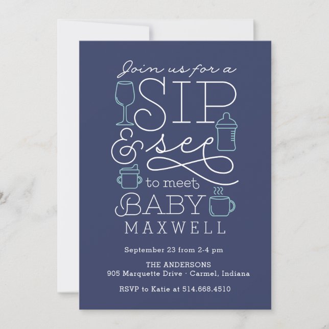 Sip and See Baby Shower Invitations (Front)