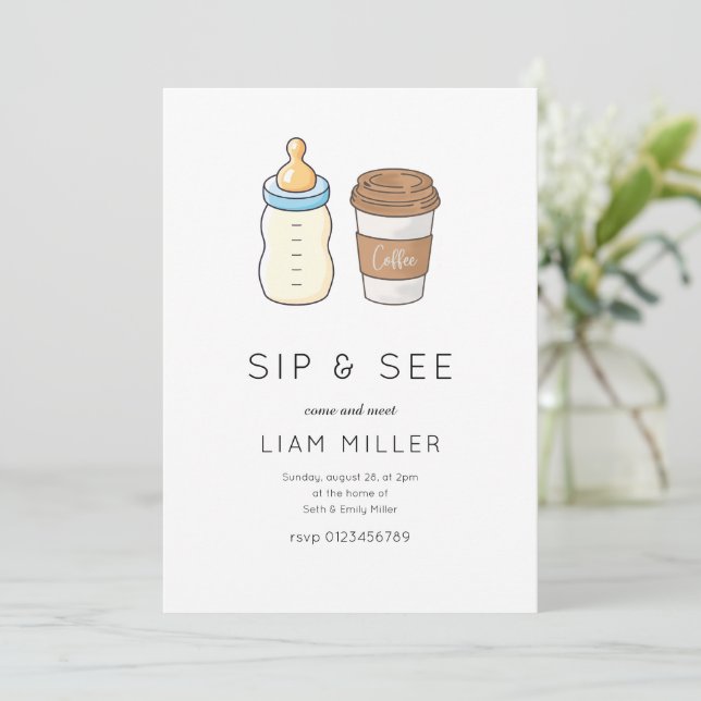 Sip and See Baby Shower Minimalist baby shower Invitation (Standing Front)