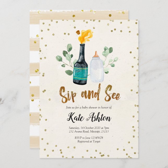Sip and See Gender Neutral Baby Shower Invitation (Front/Back)