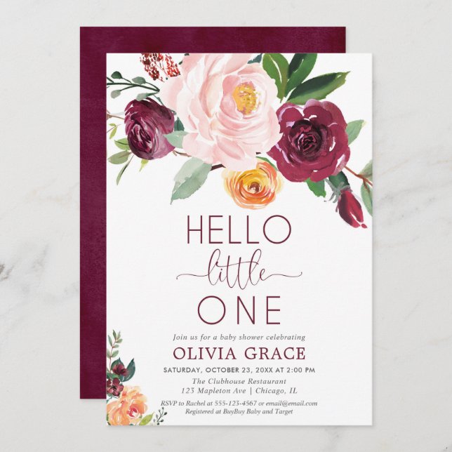 Sip and see hello little one fall baby shower invitation (Front/Back)