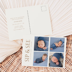 Sip and See Invitation Postcard with Four Photos