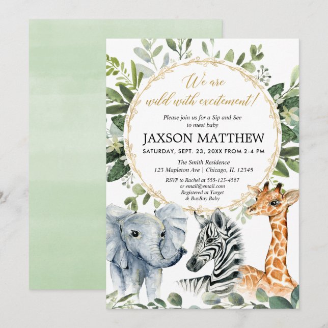 Sip and See safari baby shower, meet greet baby Invitation (Front/Back)