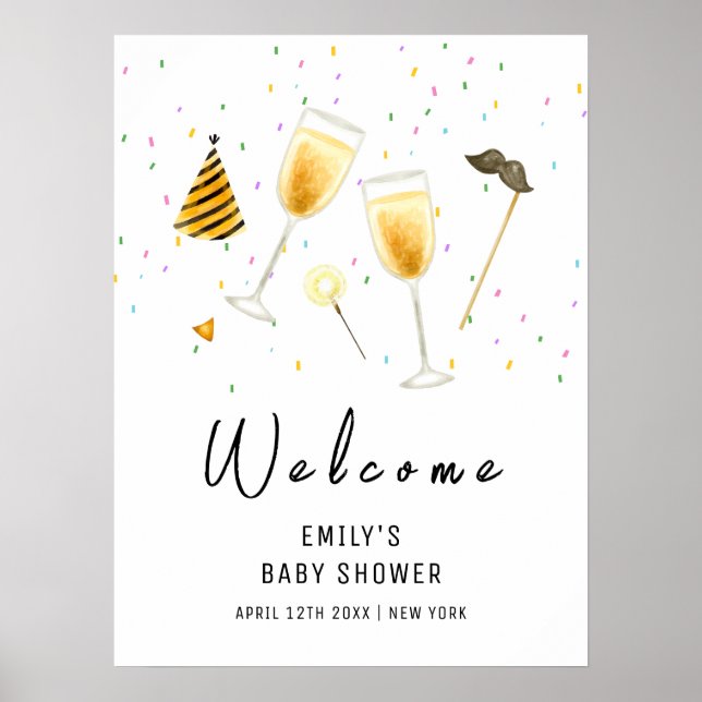 Sip and See Sprinkle Champagne Baby Shower Welcome Poster (Front)
