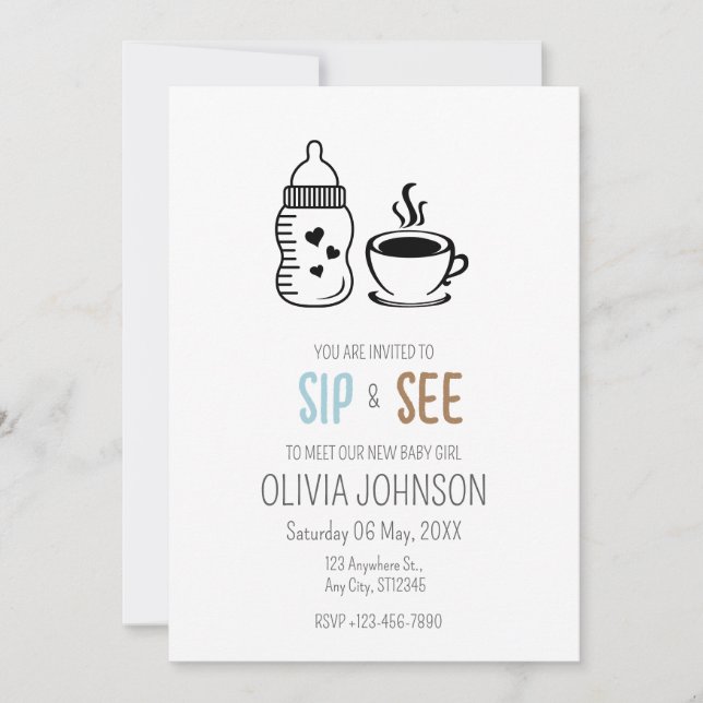 Sip And See, Welcome Baby Boy, Meet And Greet Invitation (Front)