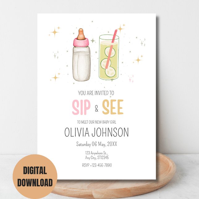 Sip And See, Welcome Baby Girl, New Baby Party Invitation (Creator Uploaded)