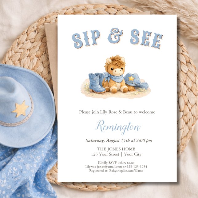 Sip and See Western Little Cowboy Baby Boy Invitation (Creator Uploaded)